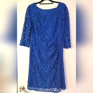 Adrianna Papell Blue Lace 3/4 Sleeve Cocktail Dress Size 14